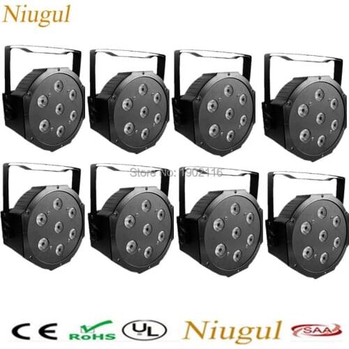 8pcs/lot 7X12W LED Par Lights /RGBW 4in1 Flat Par LED Disco Party Lamp/DMX512 Control LED Wash Lights /Professional DJ Equipment