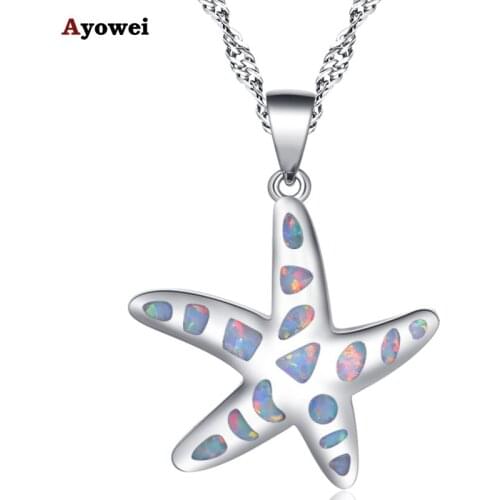 Ayowei Retro style for ladies Anniversary gift white opal silver plated Stamped Necklace Pendant OP775A