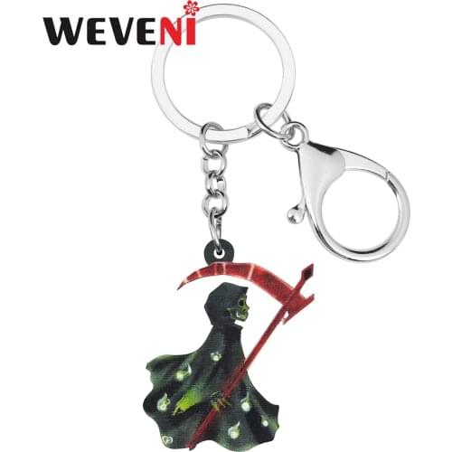 WEVENI Acrylic Halloween Grim Reaper Keychains Big Long Unique Trouser Keyring Jewelry For Women Kids Trendy Gift Car Decoration