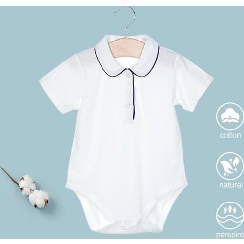 Baby Boy Cotton Bodysuit Summer Clothes Short Sleeve Jumpsuit Infant Peter Pan Romper Handsome Polo Overalls White Bebies Roupas