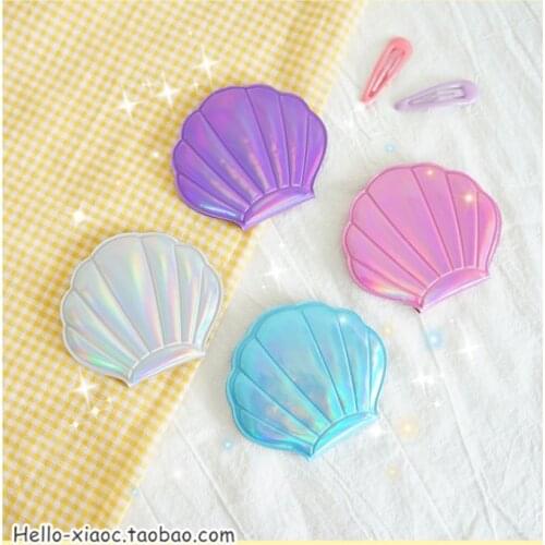 Colorful Fish ShellFolding Round Mirror Portable Girls Pocket Mirror Double Side Make Up Mirror