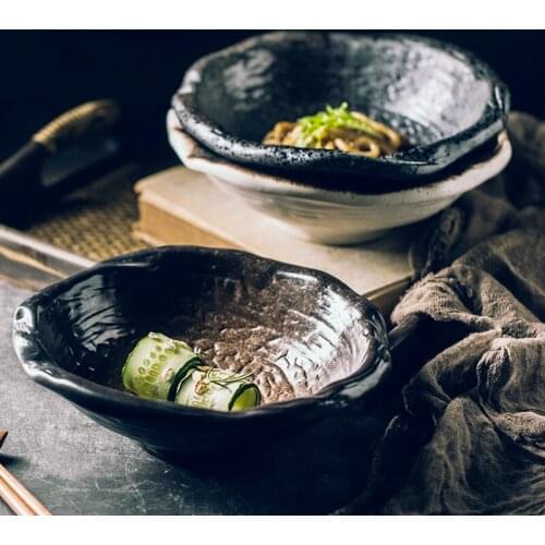 Creative irregular ceramic bowl large size thickened deep bowl fruit salad bowl soup noodle bowl spicy bowl ramen bowl
