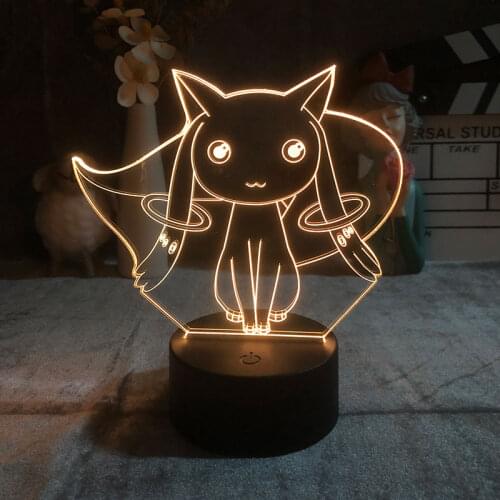 Kyubey LED Anime Lamp 3D Hologram Night Light Colorful Children Bedroom Decoration Manga The Puella Magi Kawaii Room Decor