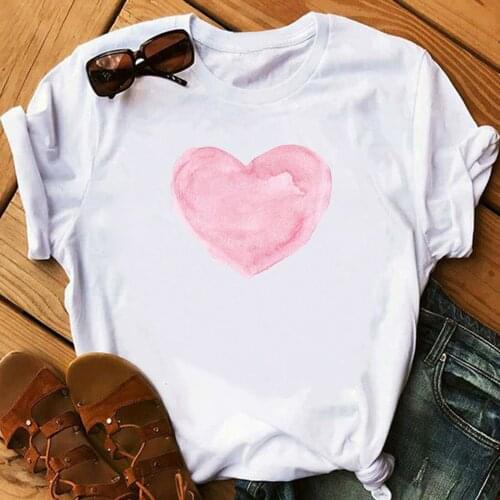 25# Summer Casual T-shirt Womens Heart Print Casual O-neck Short Sleeve Tee Shirt Oversized Loose T-shirt Camisetas Футболки