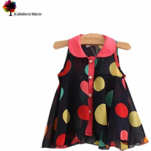 Fashion Summer Girl Chiffon Circular Wave Point Sleeveless Blouse Dot Blouse Children Clothing