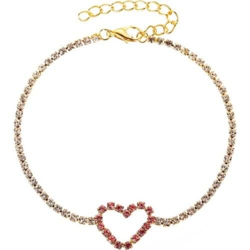 Fashion Jewelry Red Bling Starry Clear Crystal Hollow Heart Shape Golden Chain Alloy Simple Bracelets For Women Girls