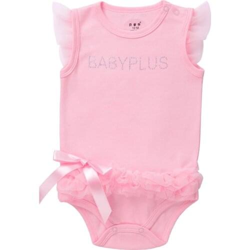 0-24M Toddler Newborn Infant Baby Girl Summer Princess Romper Sleeveless Letter Print Lace Bow Pink Jumpsuit Childrens Clothing