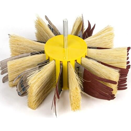 1 pcs 6"/150mm*6mm Shaft Mounted Sisal & Emery cloth Bristle Polishing Brush Wheel for Wood Primer Sanding