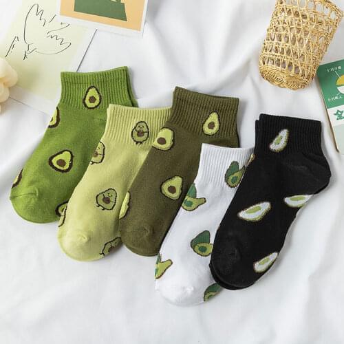New Fashion Women Socks Cotton Green Avocado Cartoon Fruit Ankle Socks Ladies Soft Cute Casual Girls Short Socks Boat Socks