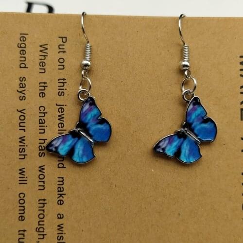 New Popular Blue Butterfly Earrings Fashion Dangling Drop Earrings Gift For Friend Wholesale
