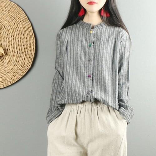 Chinese Style Clothing Women Blouses 2020 New Spring Cotton Linen Shirts Long Sleeve Loose Vintage Blouse And Top Women 11648