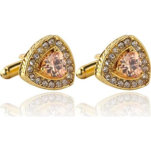 One pair gold color copper fashion crystal heart dark pink stone charm womens shirt diy cufflinks xyc250