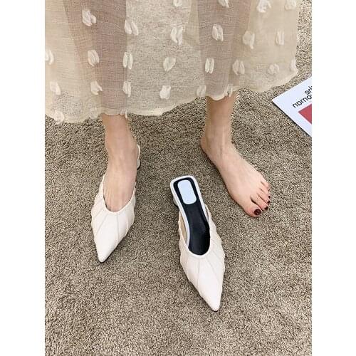 Pointed slippers women outdoor 2021 new fashion casual thick heel mules