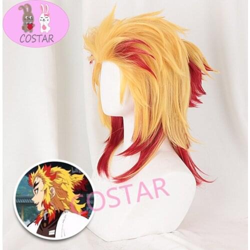 COSTAR Anime Demon Slayer Kimetsu No Yaiba Cosplay Wigs Rengoku Kyoujurou Cosplay Wig Short Yellow Synthetic Wig Blade Of Demon