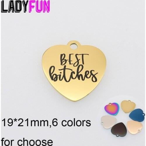 Best Bitches Heart Charm Stainless Steel Wish Bracelet Charms Laser Logo DIY Charms High Polish Pendant 10pcs