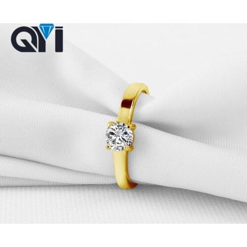 QYI 14K Solid Yellow Gold Classic Wedding Ring Jewelry High-Quality SONA Stone Is Very Shiny Rings For Women Bridesmaid Gifts