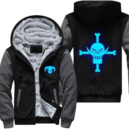 USA size Men Women Anime One Piece Edward Newgate Cosplay Luminous Blue Jacket Thicken Hoodie Coat
