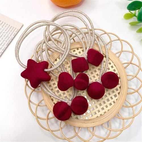 4Pcs/Lot Xmas Gift Retro Red Hair Circle Velvet Elastic Hair Bands Korean Style Women Headband Vintage Heart Girls Rubber Band