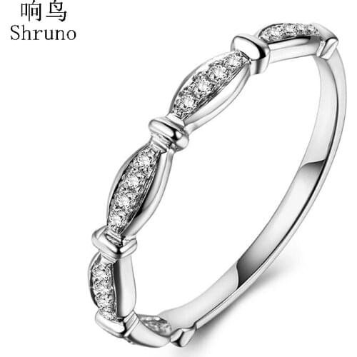 Shruno Sterling Silver 925 Pave Round Natural Diamonds Women Fine Jewelry Engagement Wedding Ring