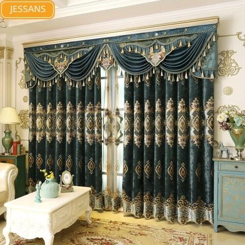 Chenille Fabric Curtains for Living Dining Room Bedroom European-style Embroidery Curtains Tulle Finished Product Customization
