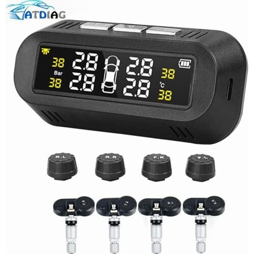 TPMS Tire Pressure Alarm Sensor Monitor System Car Display Internal / External Solar Power Charging Temperature Warning