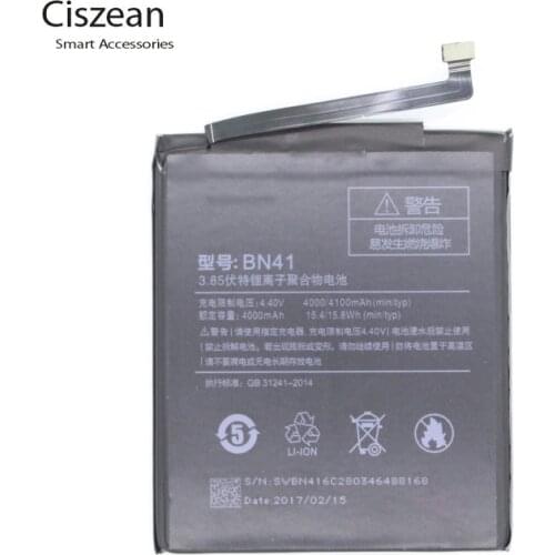 Ciszean 4100mAh BN41 Replacement Battery For Xiaomi Redmi Note 4 Accumulator Hongmi Note 4 Li-ion Polymer Powerful Batteries