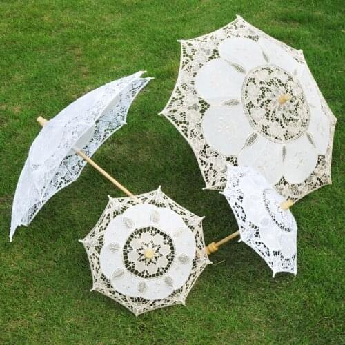 Sun Umbrella Cotton Embroidery Bride Umbrella White Ivory Lace Parasol Umbrella Wedding Umbrella Decorations Photo Studio Props