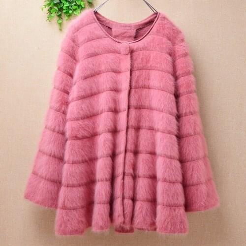 Sweater women female Causal Fashion plush mink cashmere knitted long flare sleeves slim knitwear cardigan angora jacket coat top