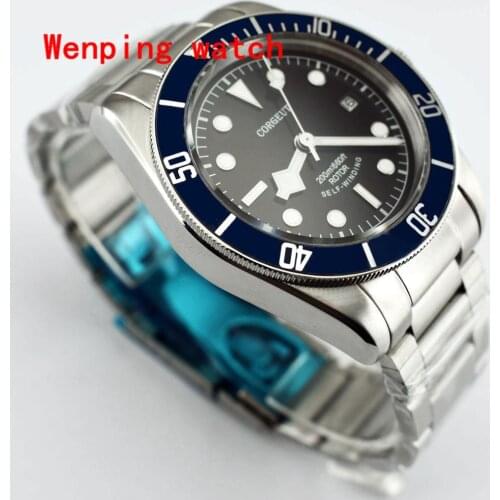 Top Fashion Brand Corgeut 41mm Blue Bezel Sapphire Glass Stainless Steel Bands Automatic Mechanical Mens date Watch gift