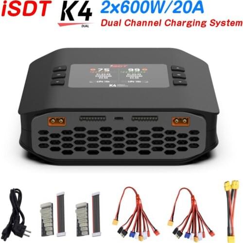 ISDT K4 1~8S Lithium Battery Smart Charger 20A 600W AC/DC IndependentDual Mode Dual Channel For Lipo Battery charge Rc Toy