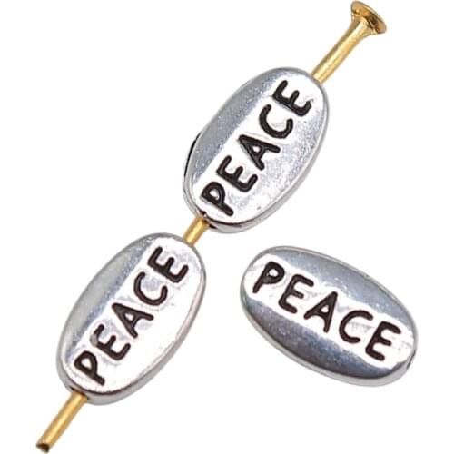 WYSIWYG 40pcs 10x6mm Peace Beads For Jewelry Making Peace Charms European Small Hole Spacer Beads Charm Peace