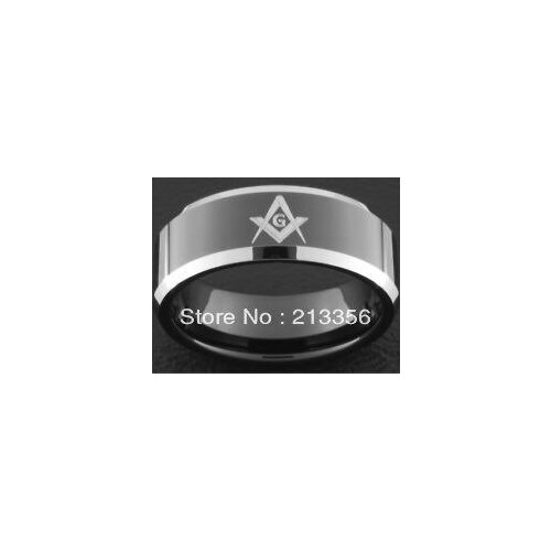 E&C JEWELRY Free Shipping! Wholesales Price!USA Hot Selling New Black Tungsten Carbide Freemason Masonic Mens Wedding Band Ring