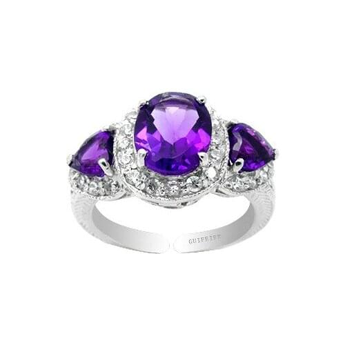 Vintage Amethyst Ring for Party 7mm * 9mm 100% Natural Amethyst Silver Ring 925 Silver Amethyst Jewelry Gift for Woman
