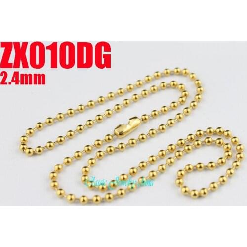 Golden color stainless steel ball chain 2.4mm beads necklace with waist buckle chains fashion Jewelry parts 20pcs ZX010DG