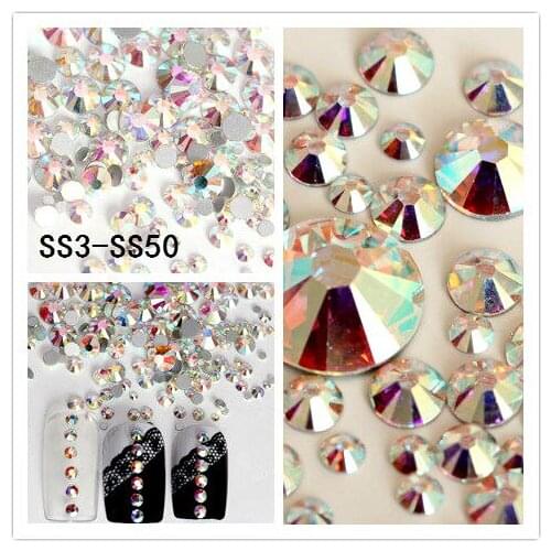 SS3-SS50 1440pcs Nail Art Rhinestone Glass Clear AB/Crystal AB Flatback Non Hot Fix Rhinestone Glue On For Nail Art Phone DIY