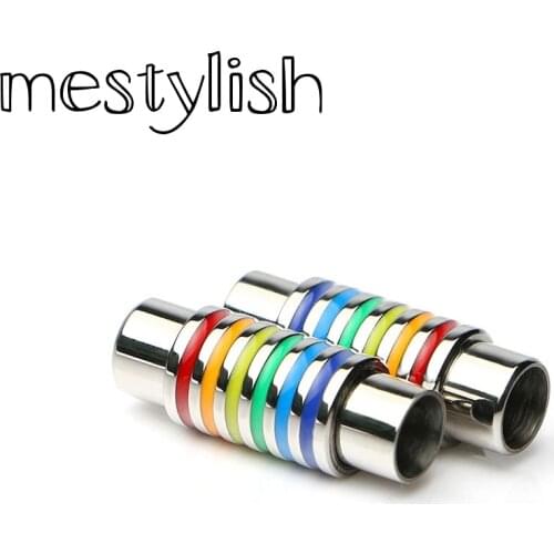 2Pcs/lot Mestylish 6mm Rainbow Stainless Steel Magnet Clasps Fit 6mm Leather Cord Diy Handmade Jewelry Findings