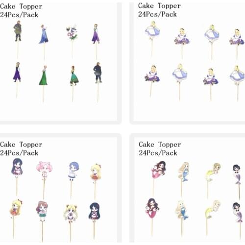 24 pcs Disney Frozen Theme Birthday Party Cartoon Cupcake Girls Favor Wrappers And Toppers Christmas Cake Decorations Supplies