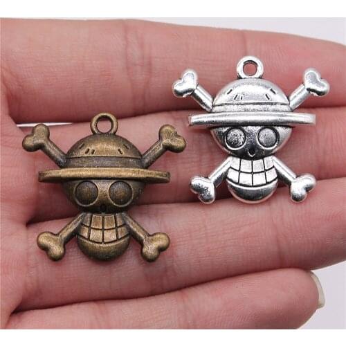 4pcs 29x27mm Antique Silver Color Antique Bronze Plated Pirate Skull Charm Skull Pirate Charm Pirate Skull Pendants