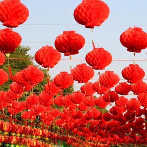 50 Pieces 6 Inch Traditional Chinese Red Plastic Lantern For 2021 Chinese New Year Decoration Hang Waterproof Festival Lanterns