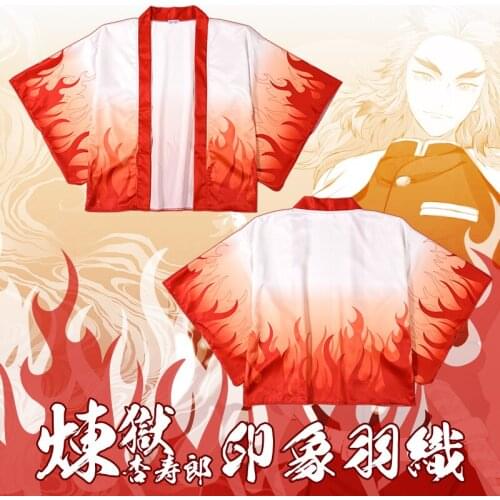 Anime Demon Slayer: Rengoku Kyoujurou Cosplay Costumes Kimono Coat Halloween Women Kimetsu No Yaiba Uniform Cloak suits Tops