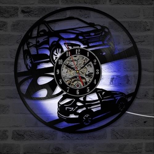 Antique Style Classic Hyundai Car Vinyl Record Wall Clock Home Decor Wall Art Hanging Mute LED Light Clock