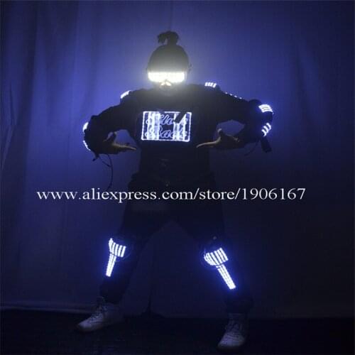 White LED Lights Dancer Ballroom Costume Led Luminous Robot Men Suit Stage Performance DJ Show Illuminated Party Clothes