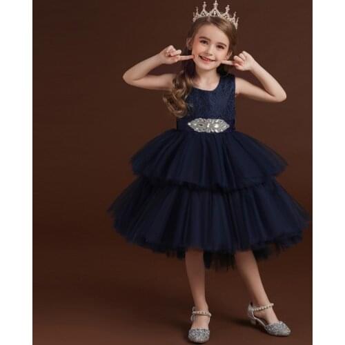 Free Shiping Toddler Girls Kids New Party Formal dress TierS Rhinestone Childrens Wear Birthday Princess Tutu Dress
