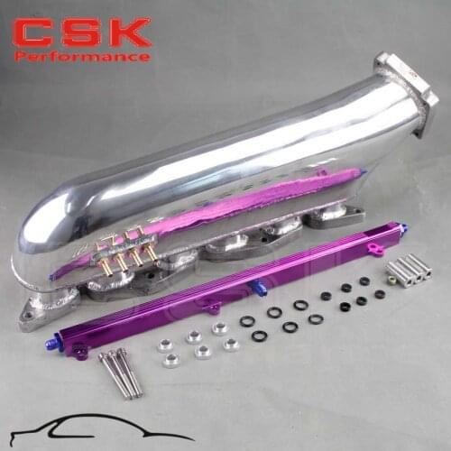 For Toyota Supra 1JZ 1JZGTE polished Intake Manifold + BLUE / PURPLE / BLACK top feed fuel rail