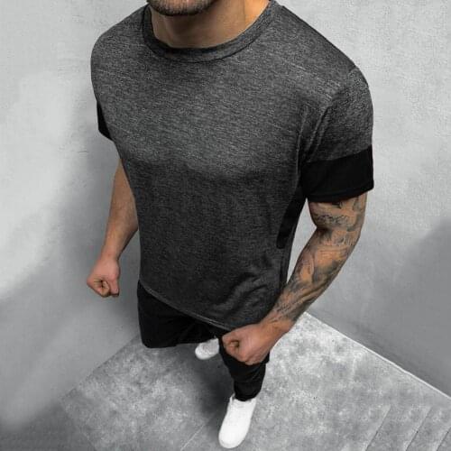 Trendy Men T-shirt Short Sleeve Quick Dry Summer Round Neck Color Block Top for Daily Wear