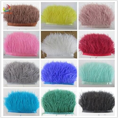 Hot 100 meters 8-10CM high quality colored real ostrich feather trims for skirt/dress/costume ribbon feathers trimming Wholesale