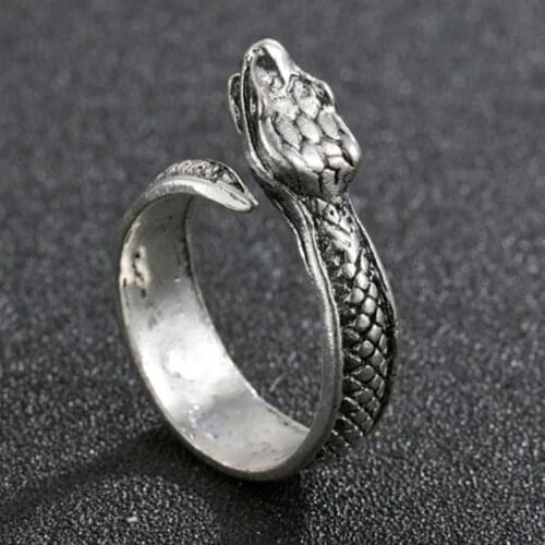 Retro Punk Snake Ring for Men Women Antique Sivery Color Opening Adjustable Rings Girl Boy Best Gift Jewelry