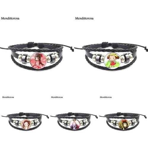 Mendittorosa Beautiful Cute Girls Steampunk Style Jewelry With Glass Cabochon Statement Black Leather Bracelet Bangle For Unisex