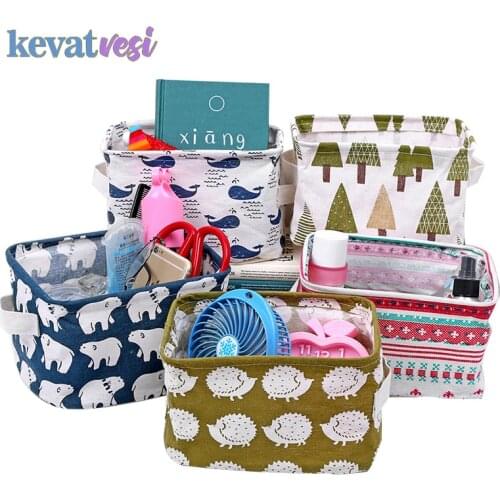 Linen Desktop Storage Basket Folding Toy Sundries Storage Box Cosmetics Underwear Organizer Office Book Stationery Container