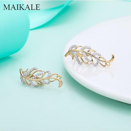 MAIKALE New High Quality Leaf Shape Earrings For Women 585 Rose Gold Cubic Zirconia Stud Earrings Creative Fashion Jewelry Gifts